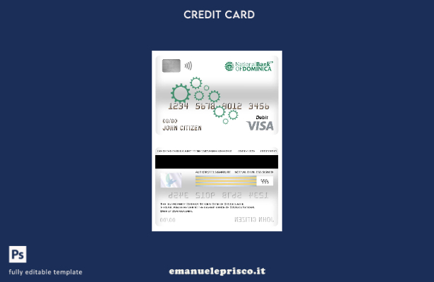 modello di carta di debito visto bancario della Dominica National Bank of Domini